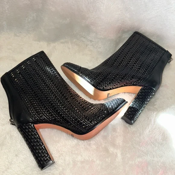 Schutz Black Textured Heeled Boots. NWOT - Picture 2 of 6